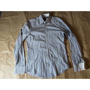 Hugo Boss Men's Gray Striped Long Sleeve Button Up Size Small Slim Fit
